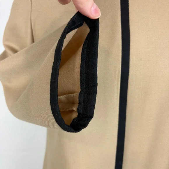 Boden Tan Wool Dress Black Tipped Size 6L Camel Striping Midi Classic Old Money - Picture 6 of 17